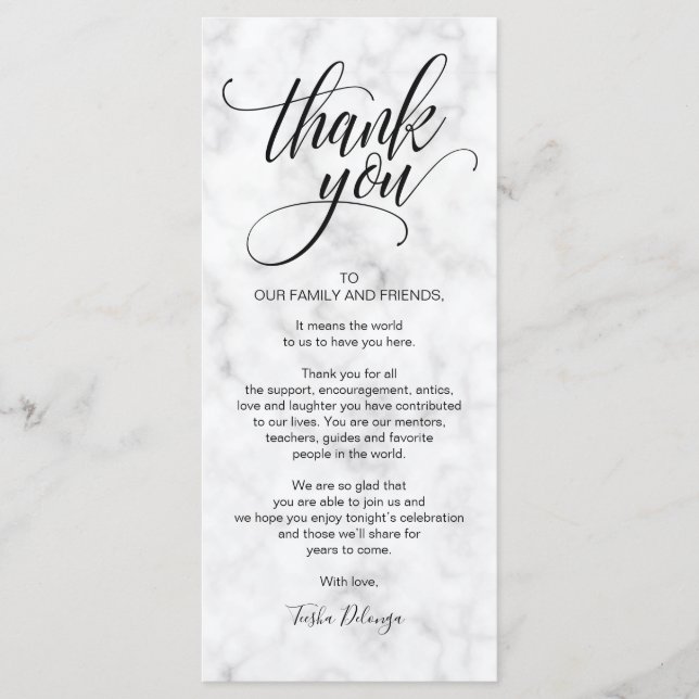 Elegant Wedding Thank you Place Setting Card (Front)