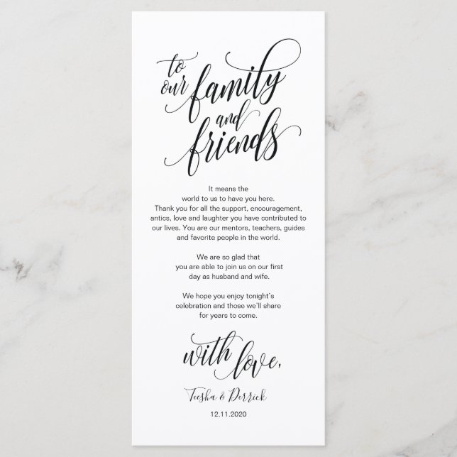 Elegant Wedding Thank you Place Setting Card (Front)