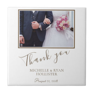 Elegant Wedding Thank you Script Photo Ceramic Tile