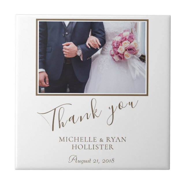 Elegant Wedding Thank you Script Photo Ceramic Tile (Front)