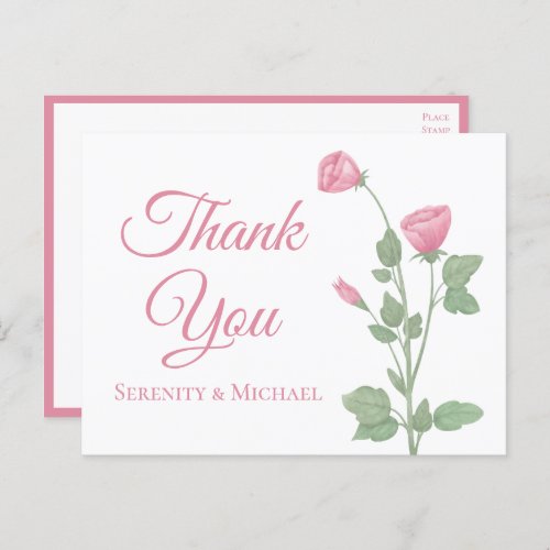 Elegant Wedding Thank You Watercolor Pink Foral  Postcard