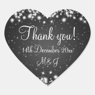 Elegant Wedding Thank You Winter Sparkle Black Heart Sticker