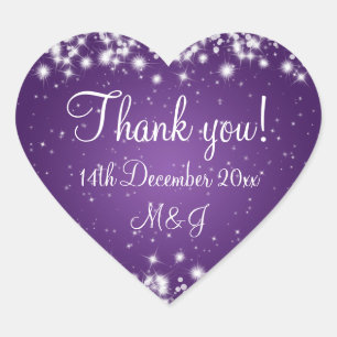 Elegant Wedding Thank You Winter Sparkle Purple Heart Sticker
