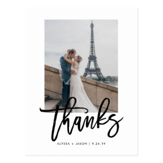 Elegant Wedding Thank You with Photo Postcard