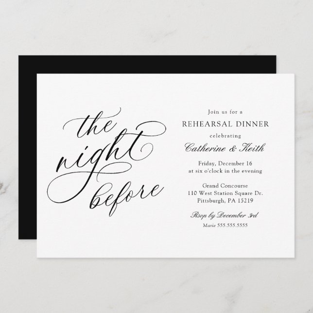 Elegant Wedding The Night Before Rehearsal Dinner Invitation (Front/Back)