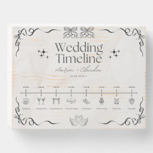 Elegant Wedding Timeline Card – Black Line Art Des Wooden Box Sign