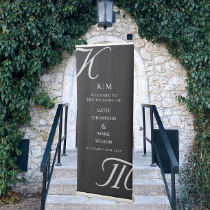 Elegant Wedding Traditional Monogram Black White Retractable Banner