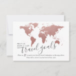 Elegant Wedding Travel Ideas Advice<br><div class="desc">Create a unique and fun guest book alternative for a travel bridal shower theme or destination wedding couple who loves to travel with these fun travel advice cards with a rose gold pink and white world map for guests to mark their favorite vacation spots and describe their suggestion on the...</div>