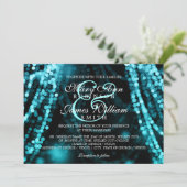 Elegant Wedding Turquoise String Lights Invitation (Standing Front)