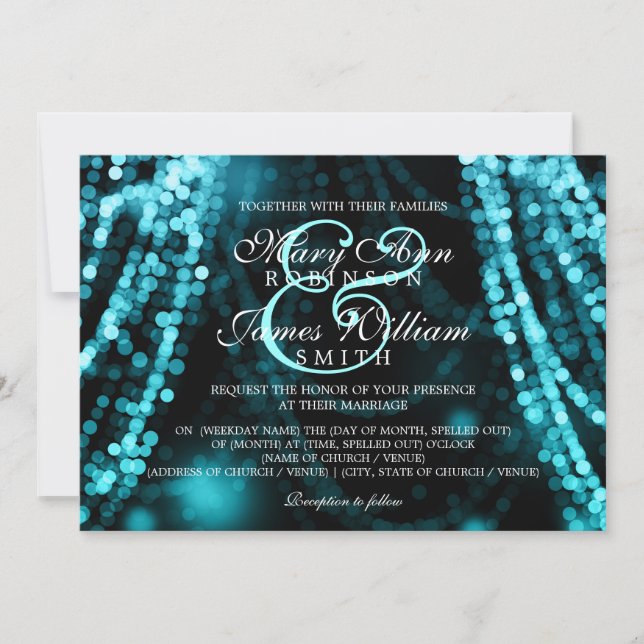 Elegant Wedding Turquoise String Lights Invitation (Front)