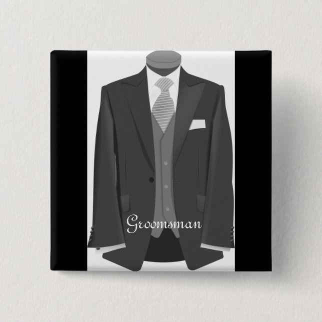 Elegant Wedding Tuxedo Suit Groomsman Button Gift (Front)