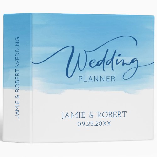 Elegant wedding typography on blue to blue ombre 3 ring binder