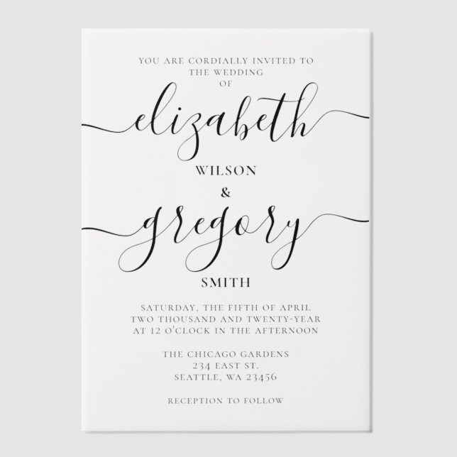 Elegant Wedding Vellum Invitations (Front)