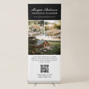 Elegant Wedding Vendor QR Code 3 Photo Template Retractable Banner