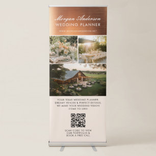 Elegant Wedding Vendor QR Code 3 Photo Template Retractable Banner
