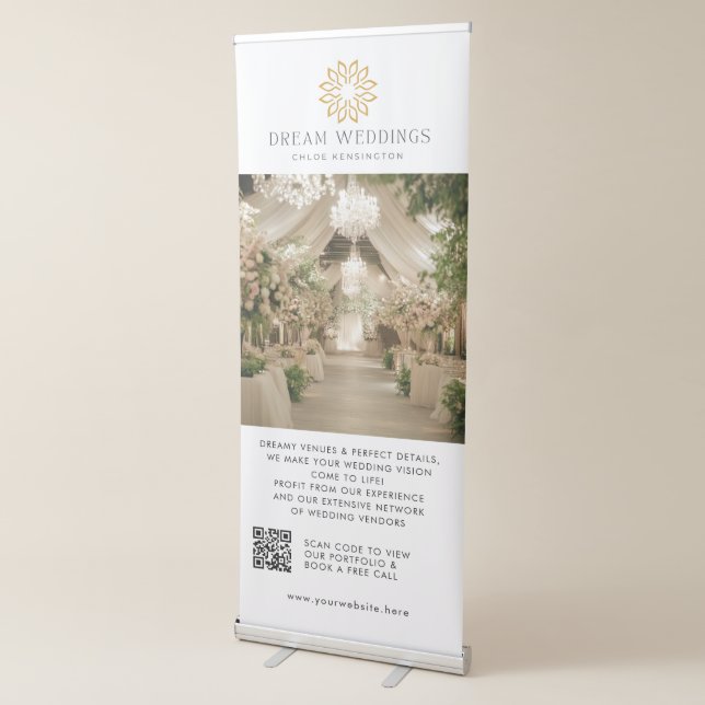 Elegant Wedding Vendor QR Code Custom Logo Photo Retractable Banner (3/4)