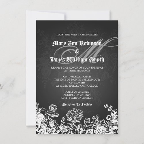 Elegant Wedding Victorian Flourish Black Personalized Invitation