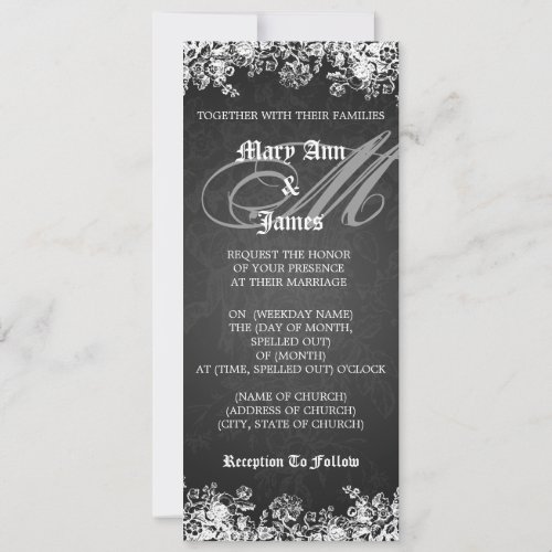 Elegant Wedding Victorian Flourish Black Invitation