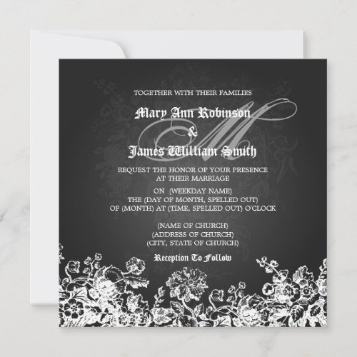 Elegant Wedding Victorian Flourish Black Invitation