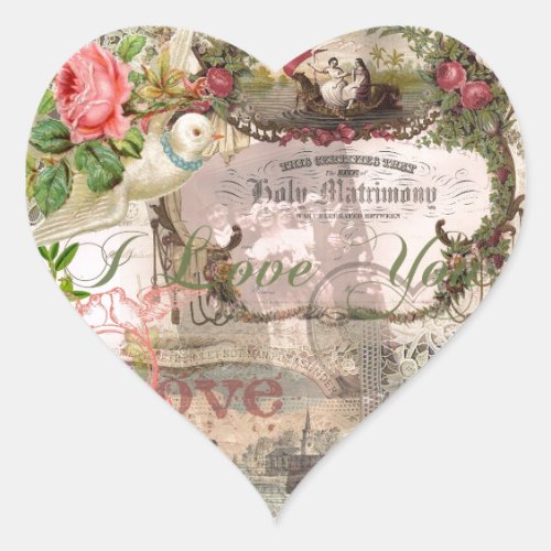 Elegant Wedding Vintage Marriage Antique Vintage Heart Sticker