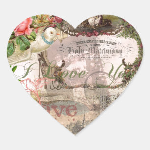 Elegant Wedding Vintage Marriage Antique Vintage Heart Sticker