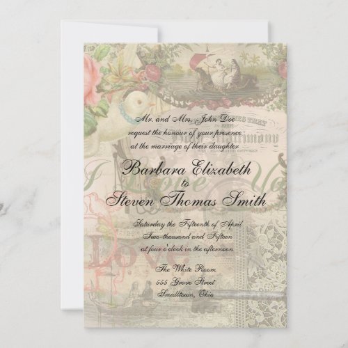 Elegant Wedding Vintage Marriage Antique Vintage Invitation