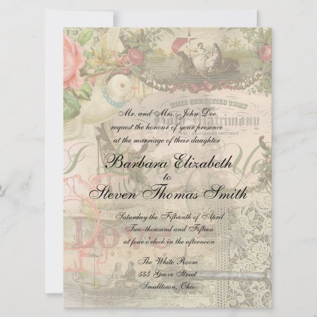 Elegant Wedding Vintage Marriage Antique Vintage Invitation (Front)