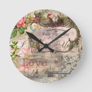 Elegant Wedding Vintage Marriage Antique Vintage Round Clock