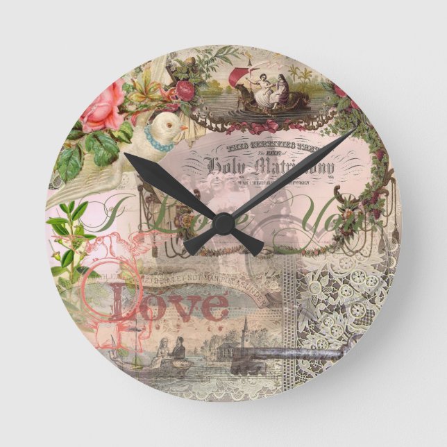 Elegant Wedding Vintage Marriage Antique Vintage Round Clock (Front)