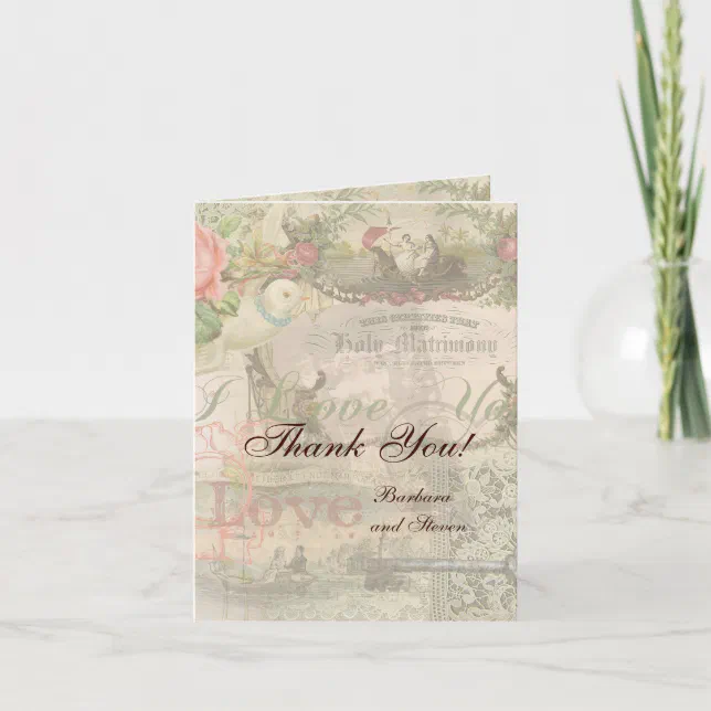 Elegant Wedding Vintage Marriage Antique Vintage Thank You Card | Zazzle