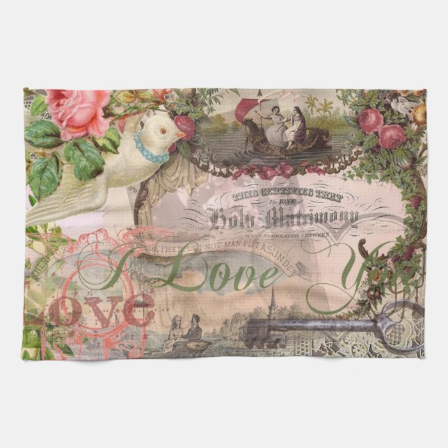 Elegant Wedding Vintage Marriage Antique Vintage Towel (Horizontal)