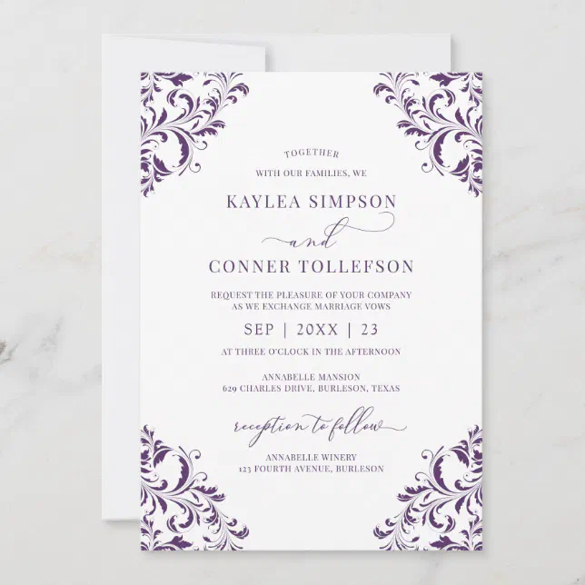 Elegant Wedding Vintage Plum / Purple Calligraphy Invitation | Zazzle