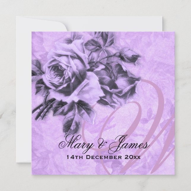 Elegant Wedding Vintage Roses Purple Invitation (Front)