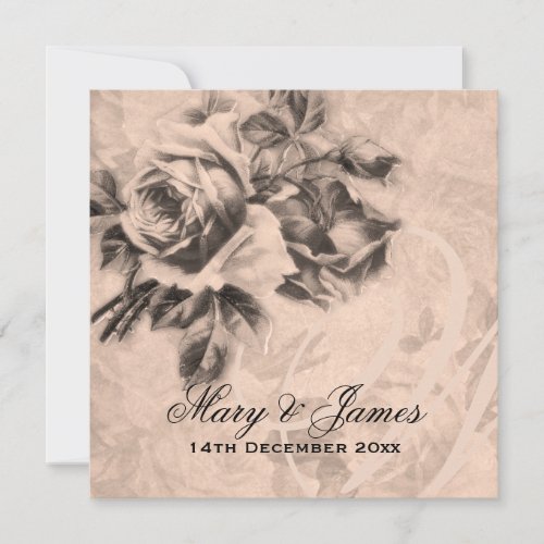 Elegant Wedding Vintage Roses Sepia Personalized Invites