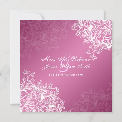 Elegant Wedding Vintage Swirls Pink Announcement