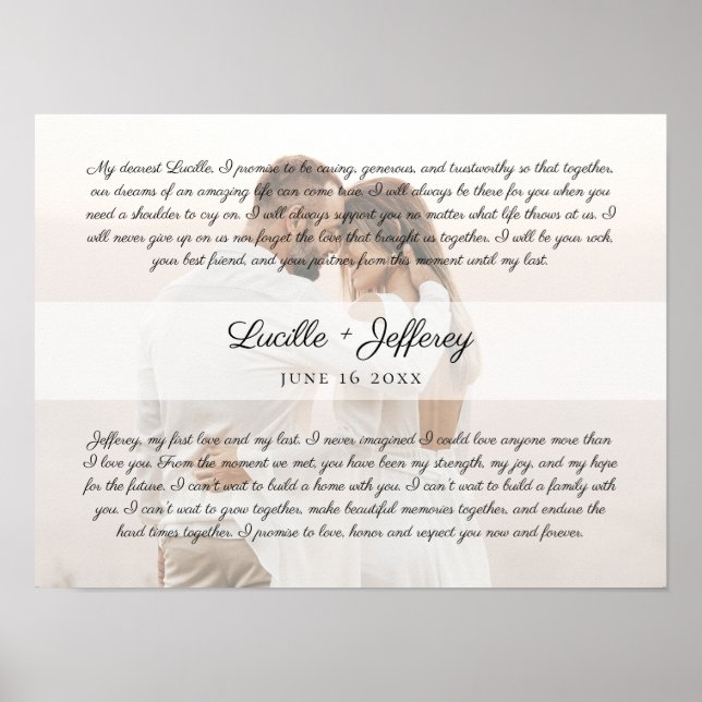 Elegant Wedding Vow Art  Anniversary Couples Photo Poster (Front)