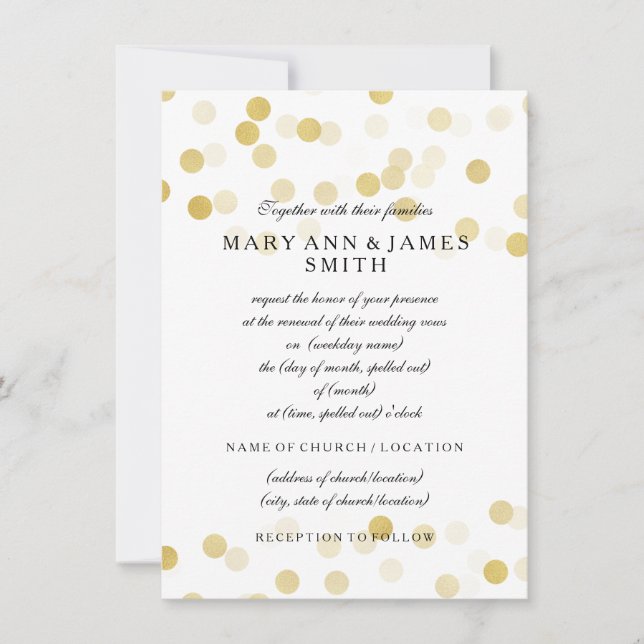 Elegant Wedding Vow Renewal Faux Gold Foil Glitter Invitation (Front)