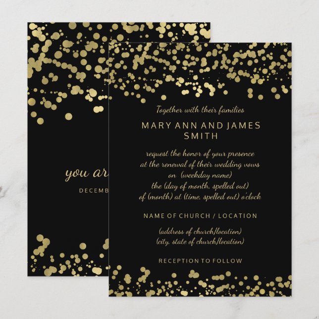 Elegant Wedding Vow Renewal Gold Foil Confetti Invitation (Front/Back)