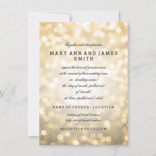 Elegant Wedding Vow Renewal Gold Glitter Lights 4.5x6.25 Paper Invitation Card