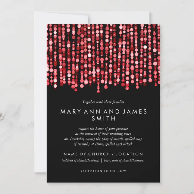 Elegant Wedding Vow Renewal Modern Red Lights Invitation Zazzle