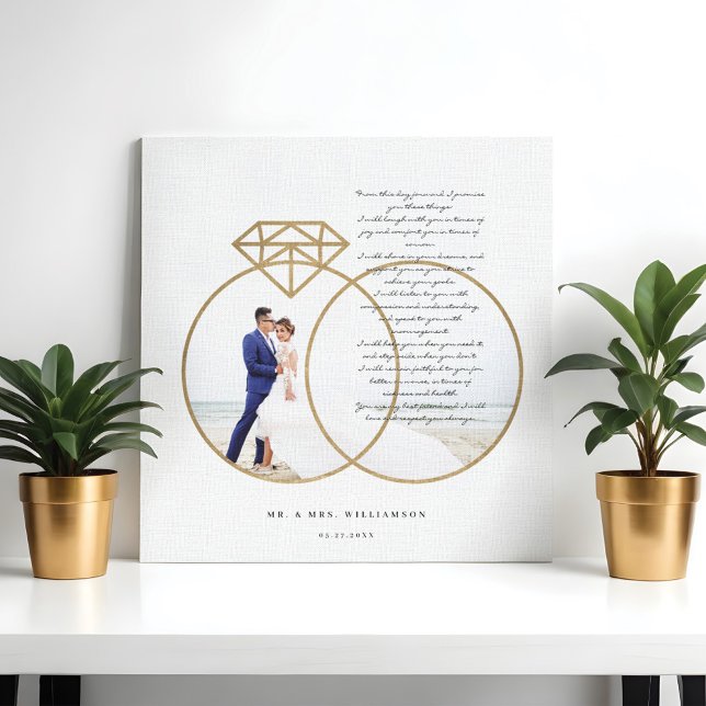 Elegant Wedding Vows Gold Diamond Rings Photo Canvas Print (Elegant Wedding Vows Gold Diamond Rings Photo Canvas Print)