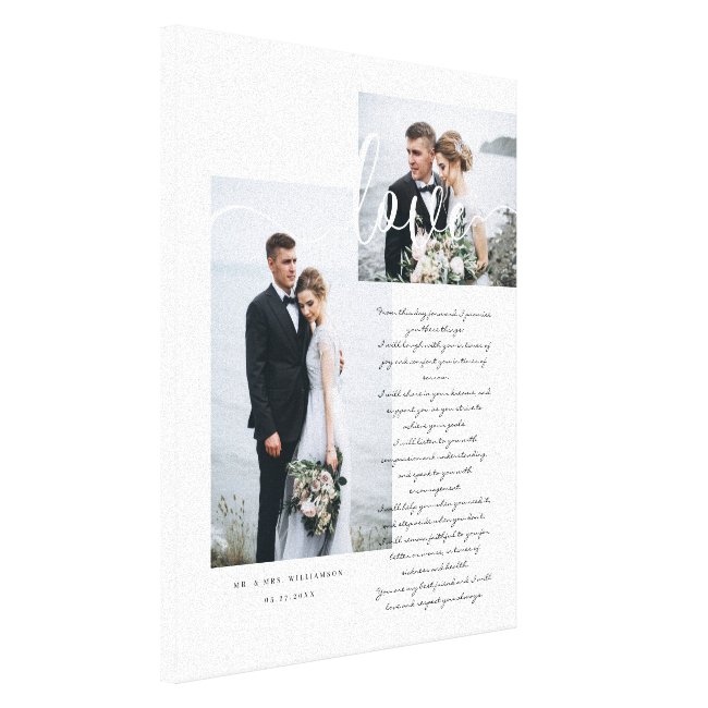 Elegant Wedding Vows Love Script Minimal Two Photo Canvas Print