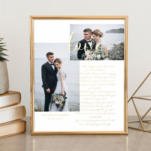 Elegant Wedding Vows Love Script Minimal Two Photo Foil Prints