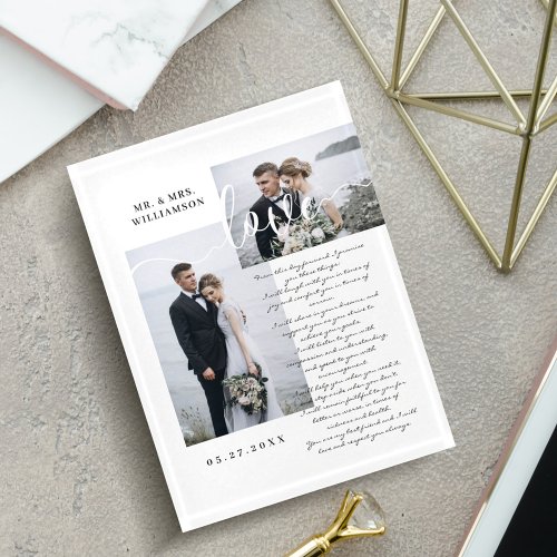 Elegant Wedding Vows Love Script Minimal Two Photo Paperweight