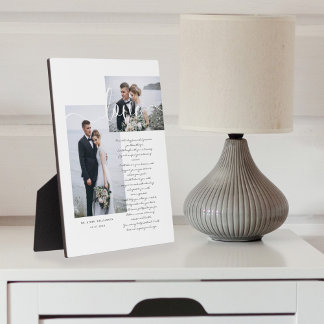 Elegant Wedding Vows Love Script Minimal Two Photo Plaque