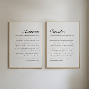 Elegant Wedding Vows Minimal Script Black & White Wall Art Sets