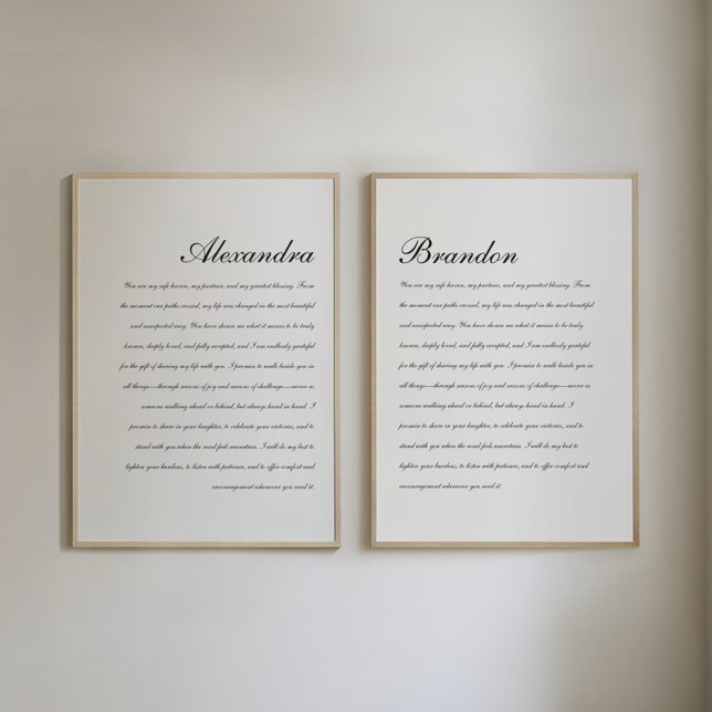 Elegant Wedding Vows Minimal Script Black & White Wall Art Sets (Creator Uploaded)