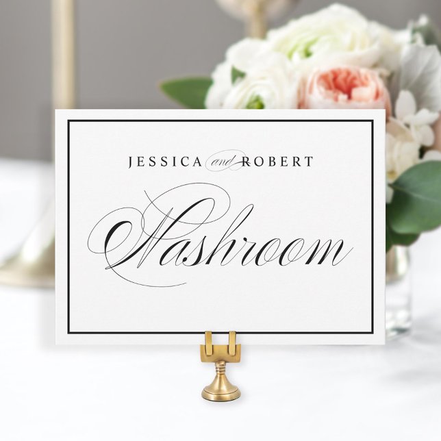 Elegant Wedding Washroom Sign Black Border (Creator Uploaded)