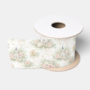 Elegant Wedding Watercolor Church Florals Rings Satin Ribbon
