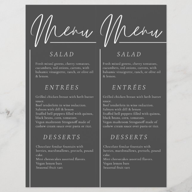 Elegant wedding watercolor dark gray double menu (Front)